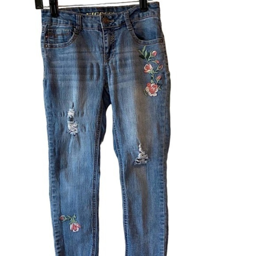 Vigoss Floral Embroidered Distressed Ripped‎ Denim Jeans Size 12